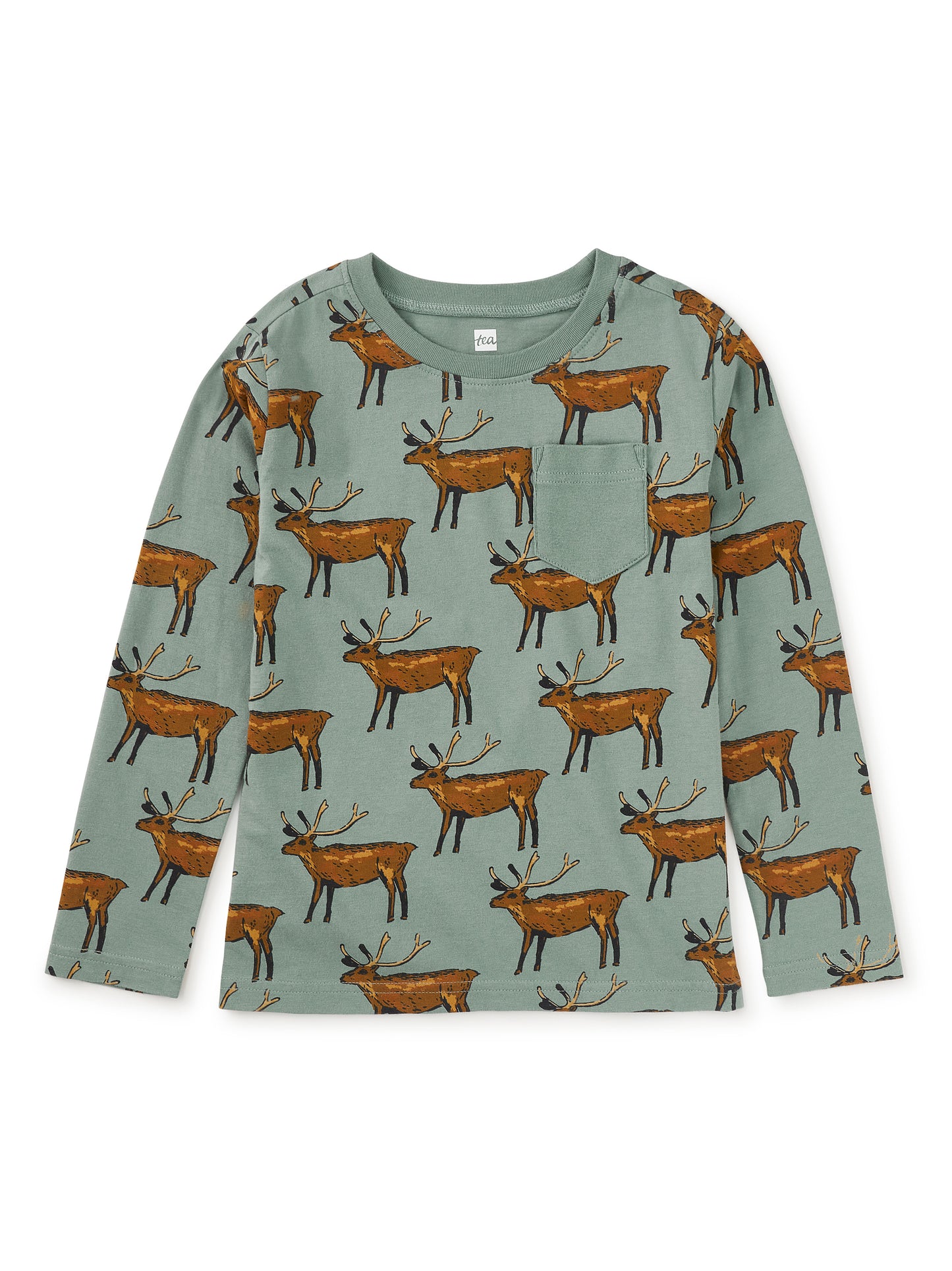 Tea Collection Boys Green Deer Long Sleeve T-Shirt Size: 5T Green Deer