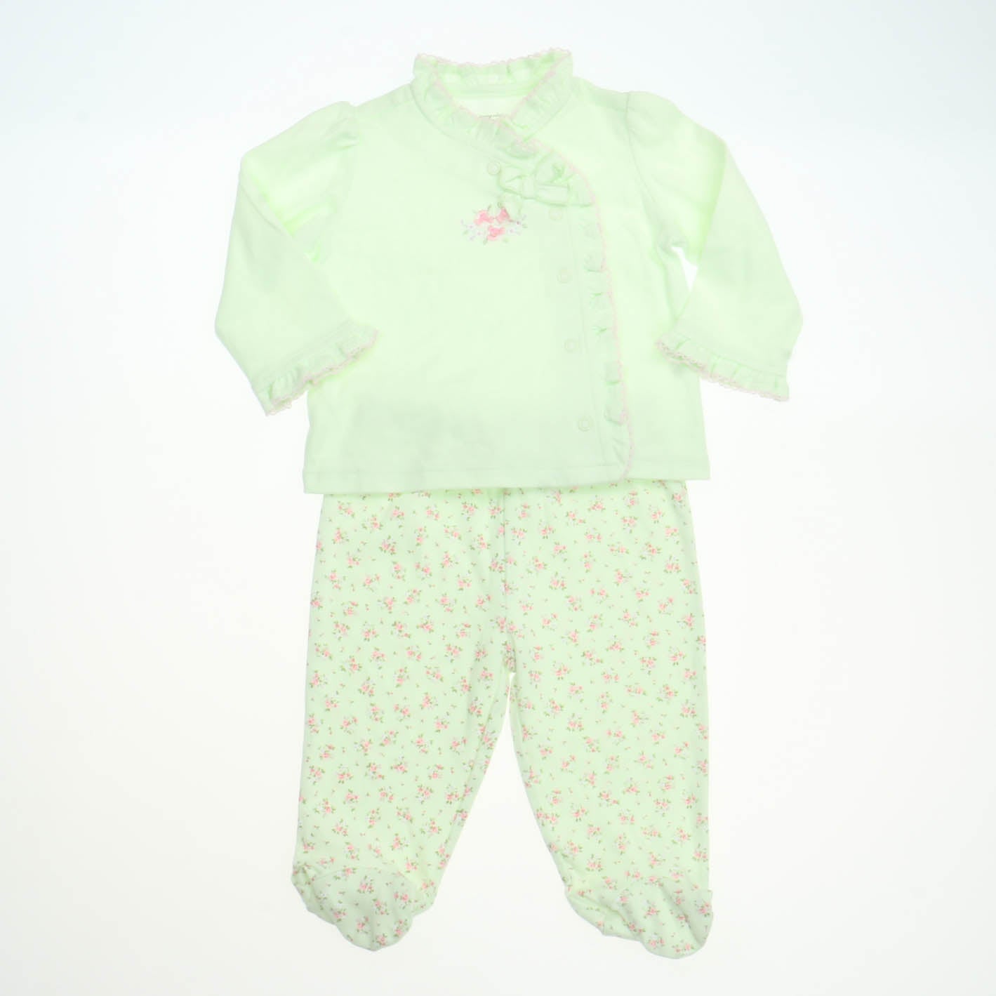 First Impressions Girls Green Floral Apparel Sets Size: 6-9 Months Green Floral