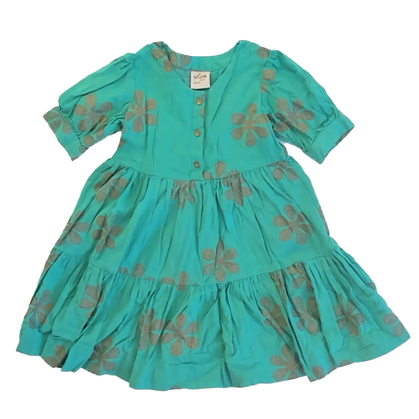 Utsa Girls Green Floral Dress Size: 3T Green Floral