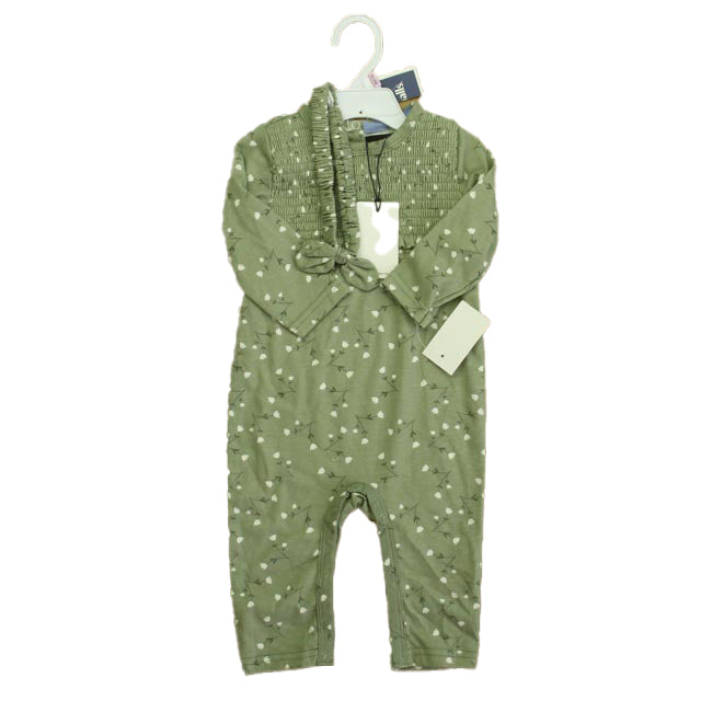 7 for all Mankind Girls Green Floral Long Sleeve Outfit Size: 6-9 Months Green Floral