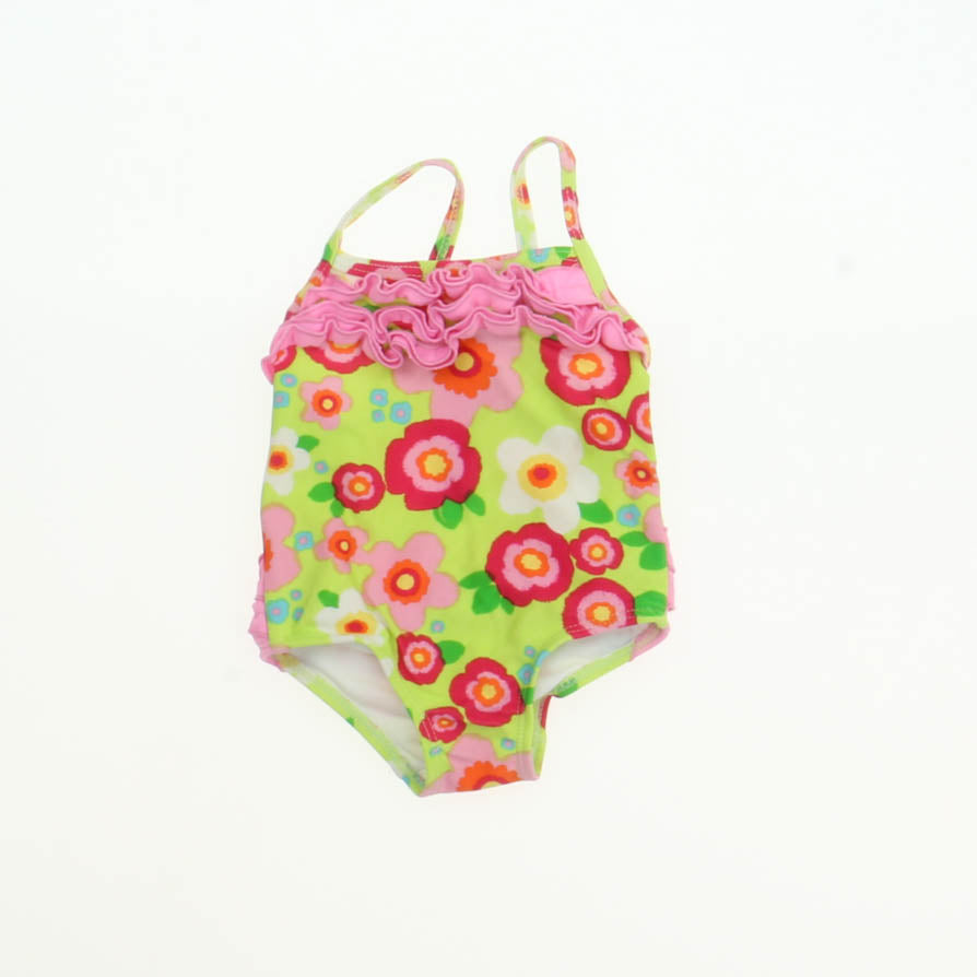 Absorba Girls Green Flowered 1-piece Swimsuit Size: 3-6 Months Green Flowered