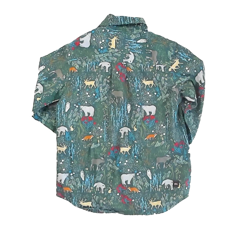 Tea Collection Boys Green Forest Button Down Long Sleeve Size: 5T Green Forest