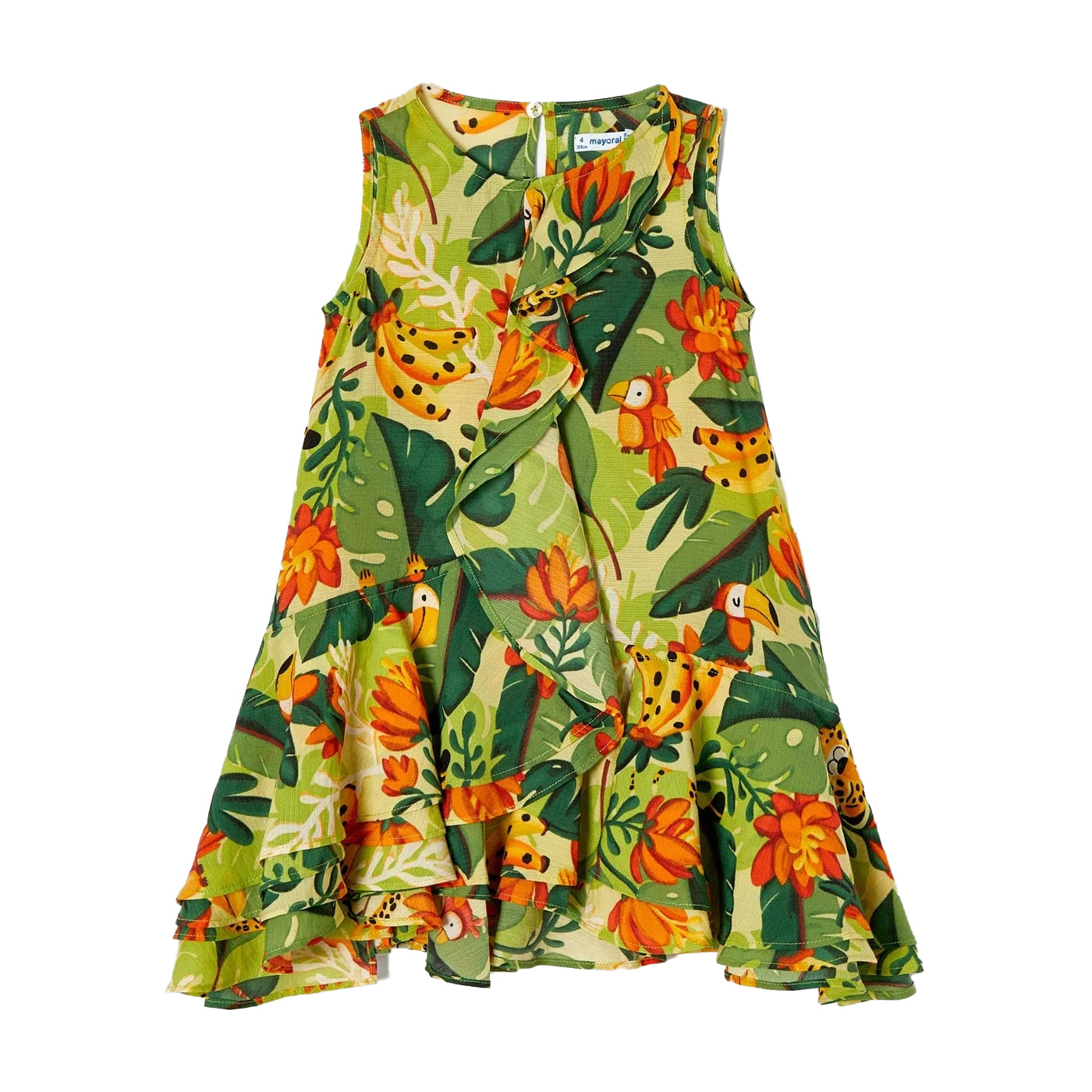 Mayoral Girls Green Jungle Dress Size: 3T Green Jungle