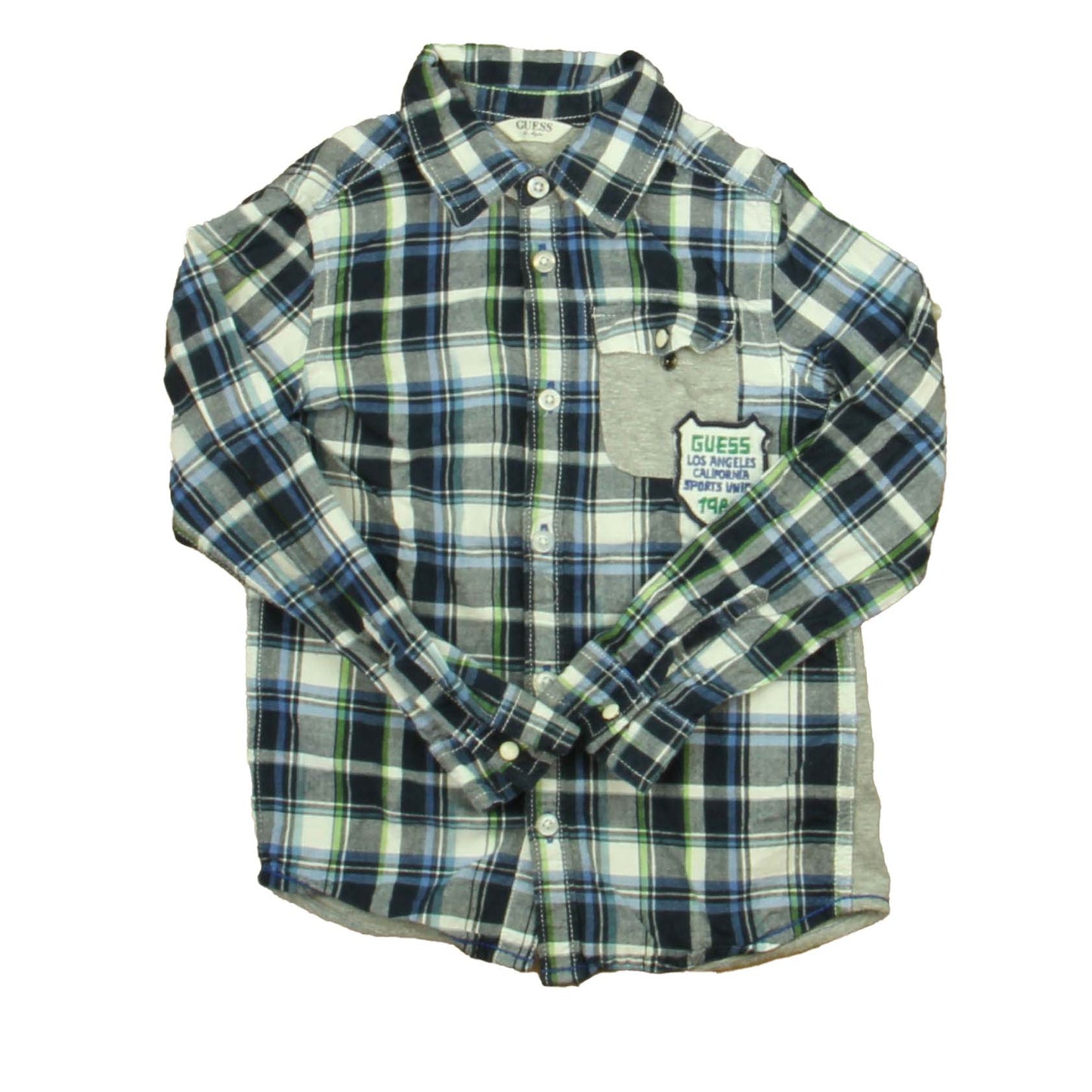 Guess Boys Green | Navy Plaid Button Down Long Sleeve Size: 4T Green | Navy Plaid