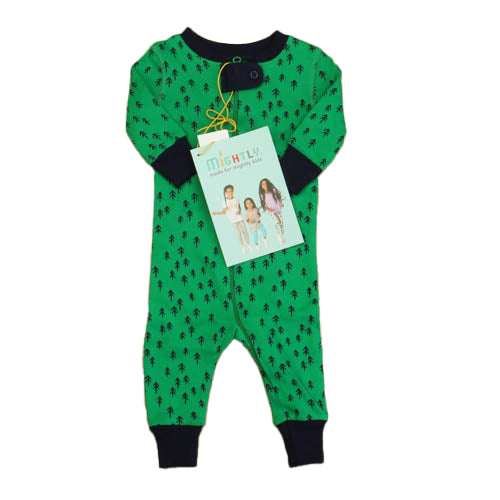 Mightly Unisex Green | Navy Trees 1-piece Non-footed Pajamas Size: 0-3 Months Green | Navy Trees