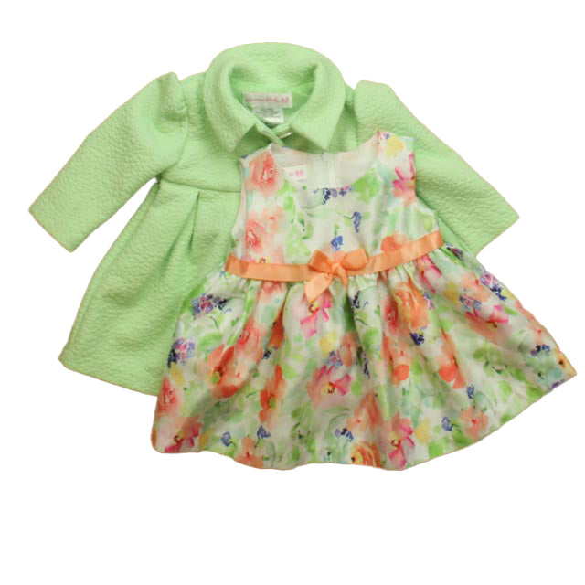 Bonnie Jean Girls Green | Orange Floral Special Occasion Dress Size: 0-3 Months Green | Orange Floral