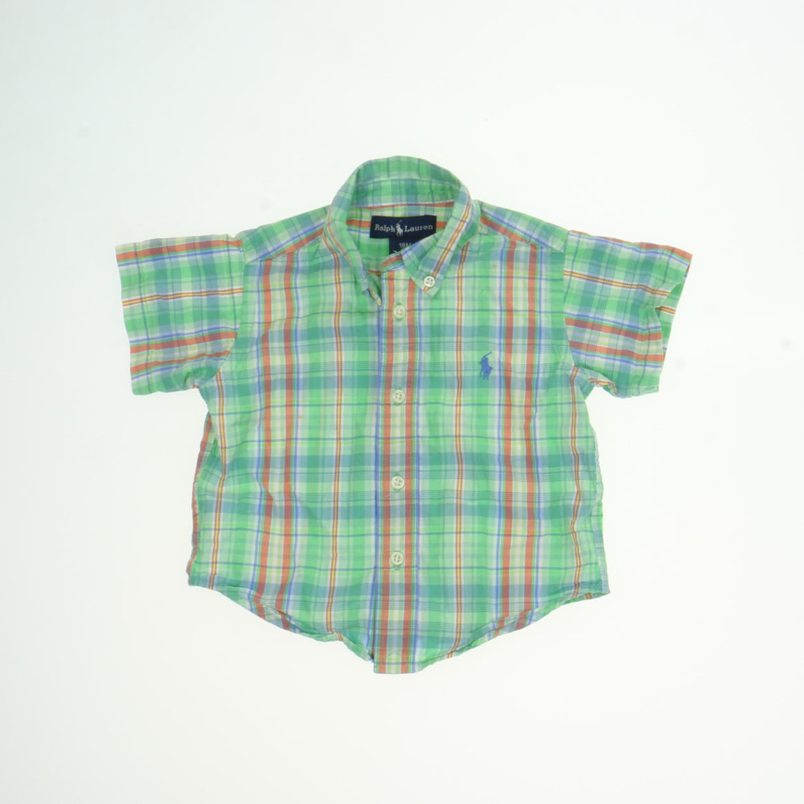 Ralph Lauren Boys Green | Orange Plaid Button Down Short Sleeve Size: 18 Months Green | Orange Plaid