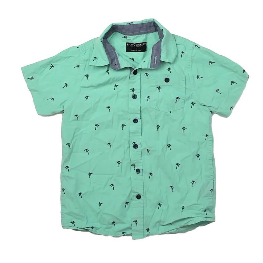 Eighth Avenue Boys Green Palm Trees Button Down Short Sleeve Size: 8 Years Green Palm Trees
