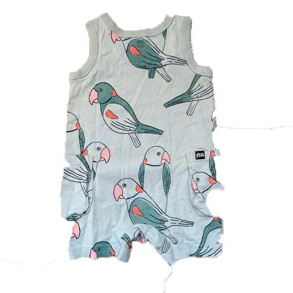 Tea Collection Boys Green Parrot Romper Size: 6-9 Months Green Parrot