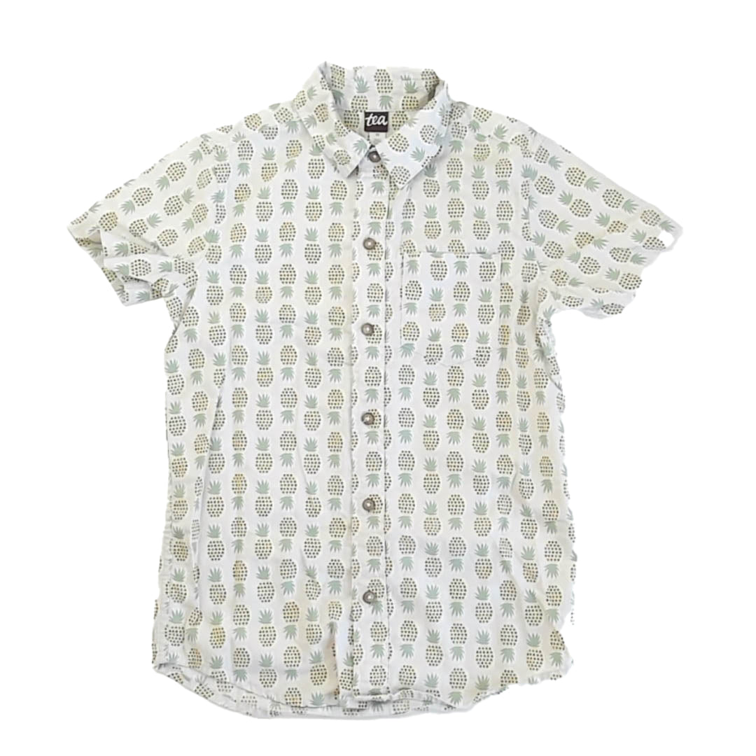 Tea Collection Boys Green Pineapples Button Down Short Sleeve Size: 10 Years Green Pineapples
