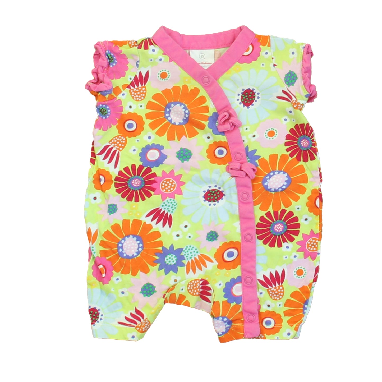 Hanna Andersson Girls Green | Pink | Orange Floral Romper Size: 3-6 Months Green | Pink | Orange Floral
