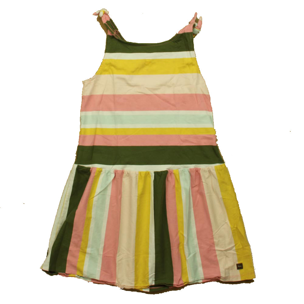Tea Collection Girls Green | Pink | Yellow Stripe Dress Size: 10 Years Green | Pink | Yellow Stripe