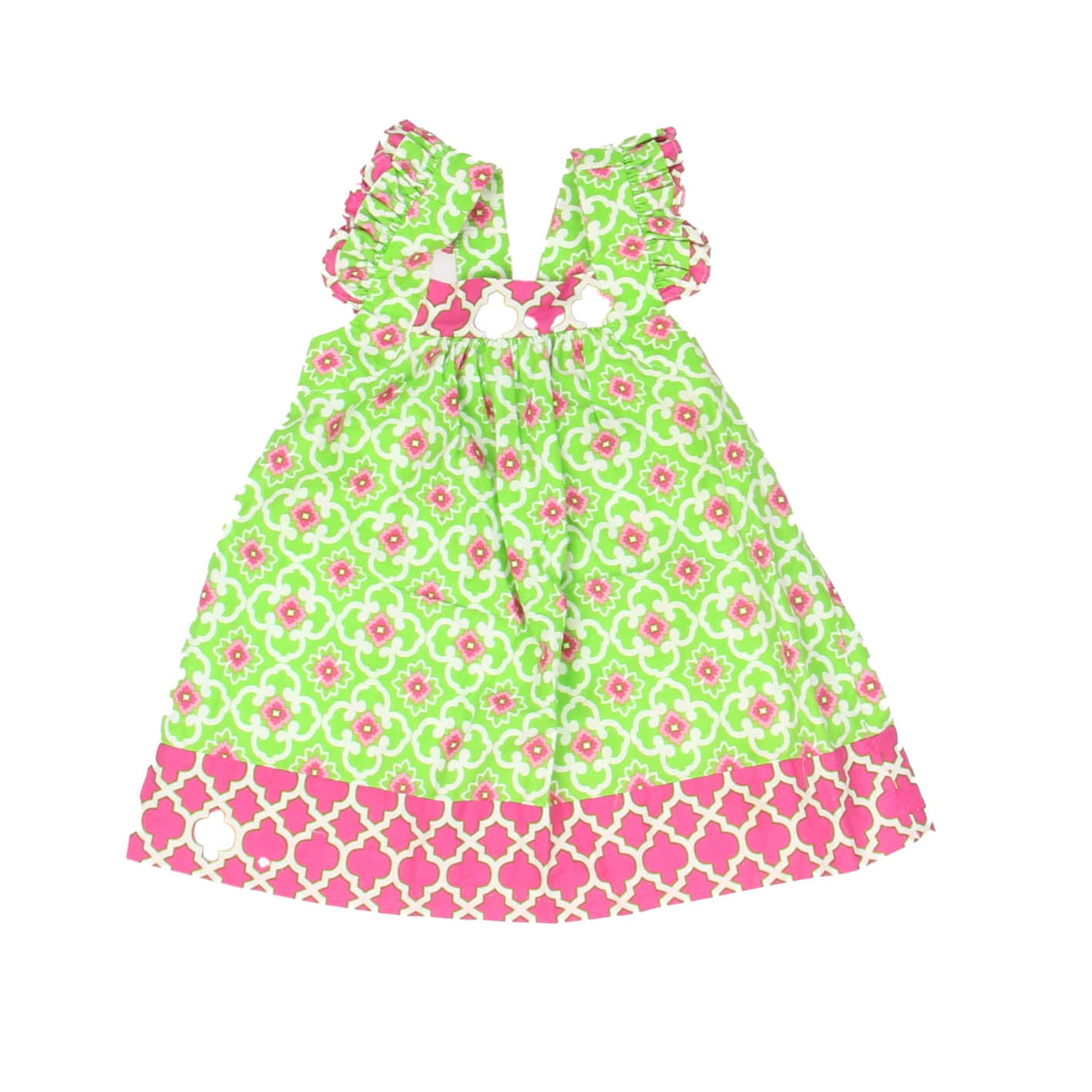 Bonnie Baby Girls Green | Pink Sun Dress Size: 12 Months Green | Pink