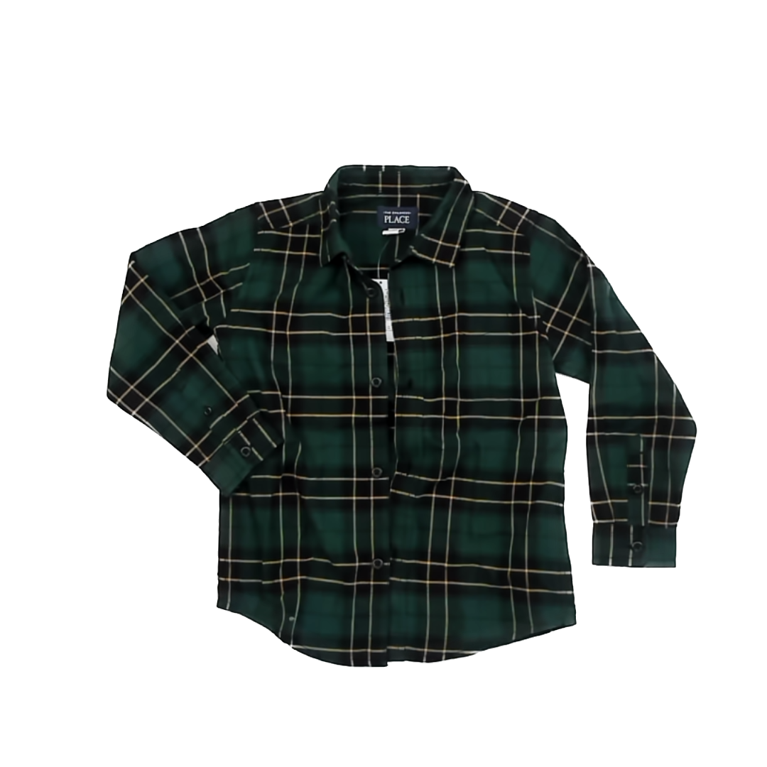 Children's Place Boys Green Plaid Button Down Long Sleeve Size: 5T Green Plaid