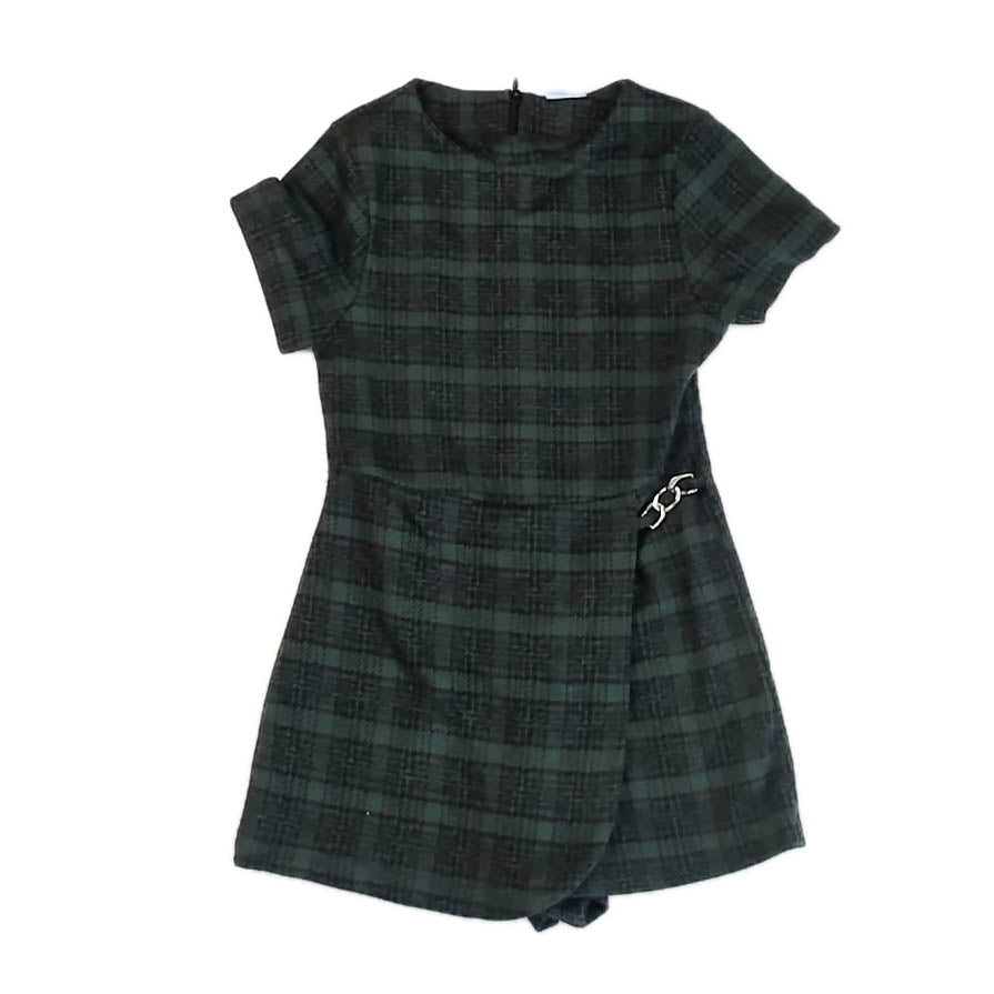 Zara Girls Green Plaid Romper Size: 9 Years Green Plaid