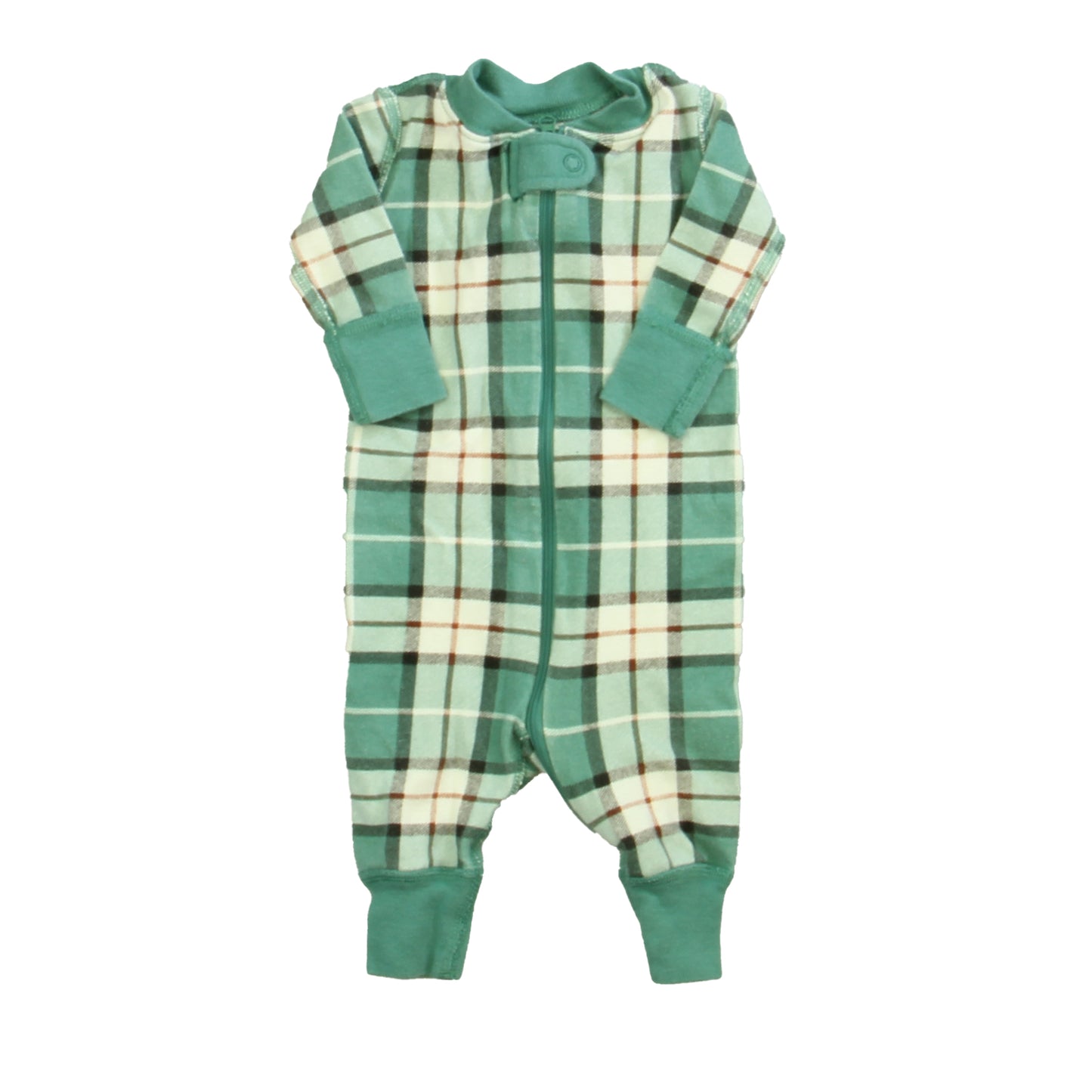 Hanna Andersson Boys Green Plaid 1-piece Non-footed Pajamas Size: 0-3 Momths Green Plaid