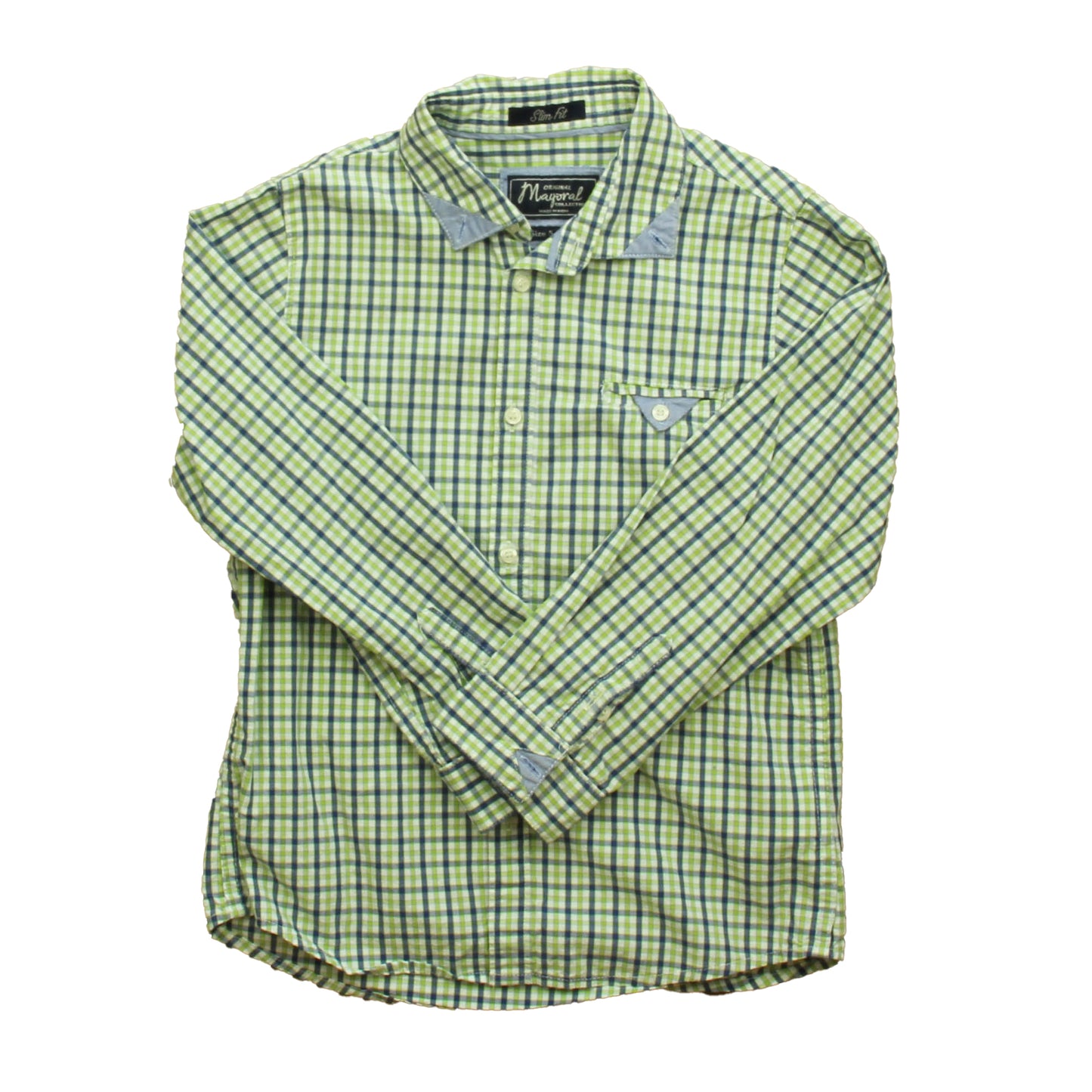 Mayoral Boys Green Plaid Button Down Long Sleeve Size: 5T Green Plaid