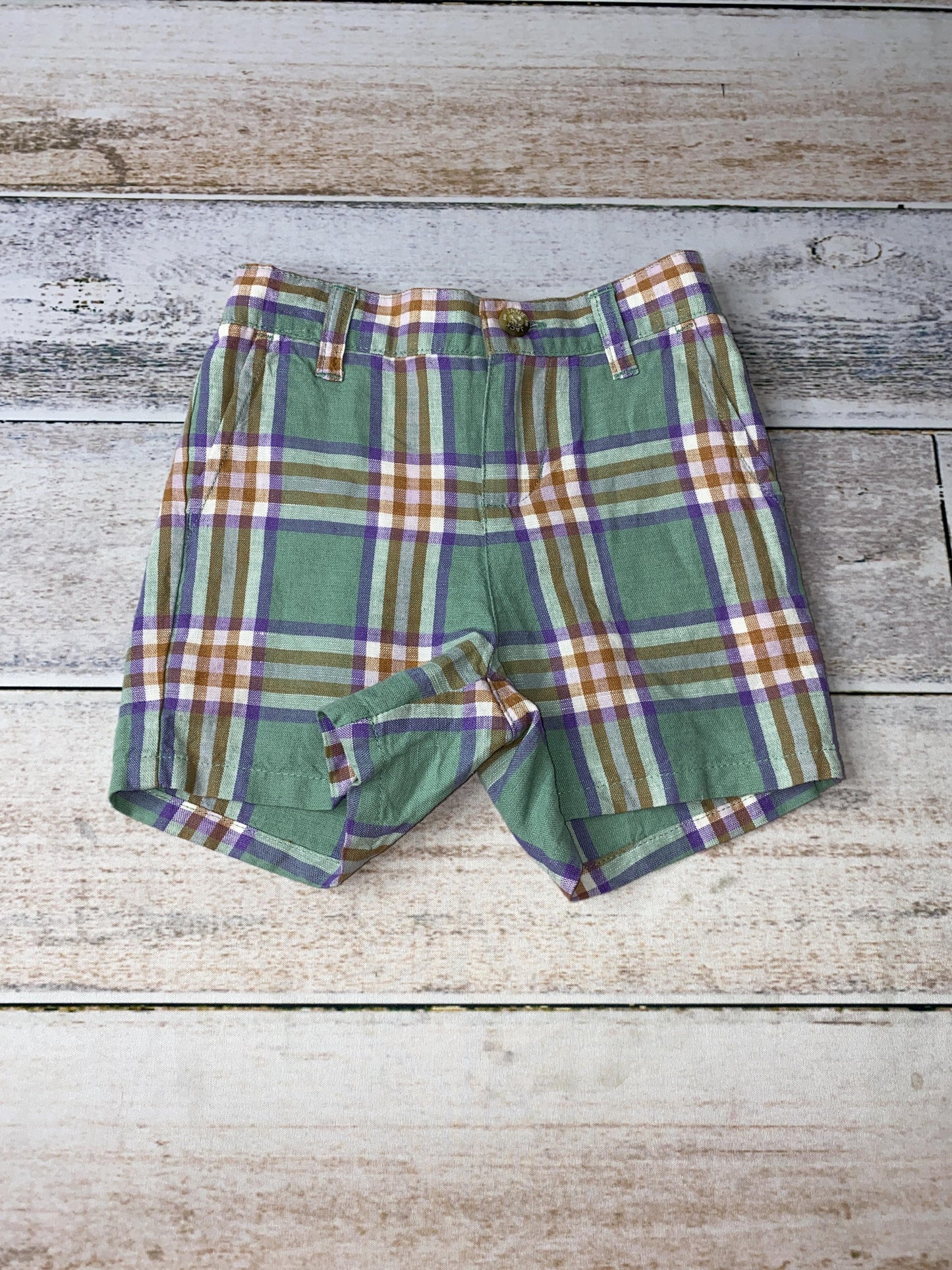 Janie and Jack Boys green | purple | plaid Shorts Size: 12-18 months green | purple | plaid