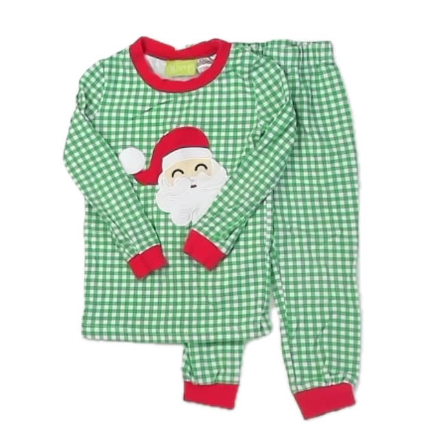 Classic Whimsy Boys Green | Red Santa 2-piece Pajamas Size: 2T Green | Red Santa