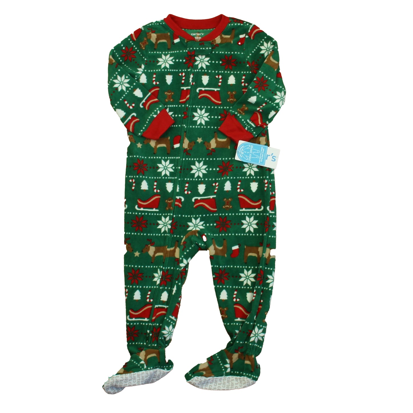 Carter's Boys Green | Red 1-piece footed Pajamas Size: 18 Months