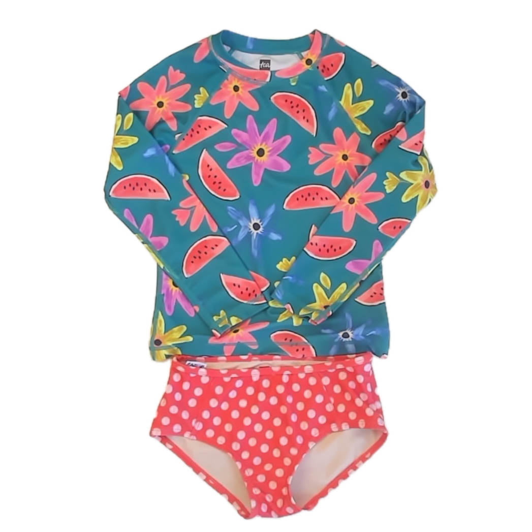 Tea Collection Girls Green | Red 2-piece Swimsuit Size: 6 Years Green | Red
