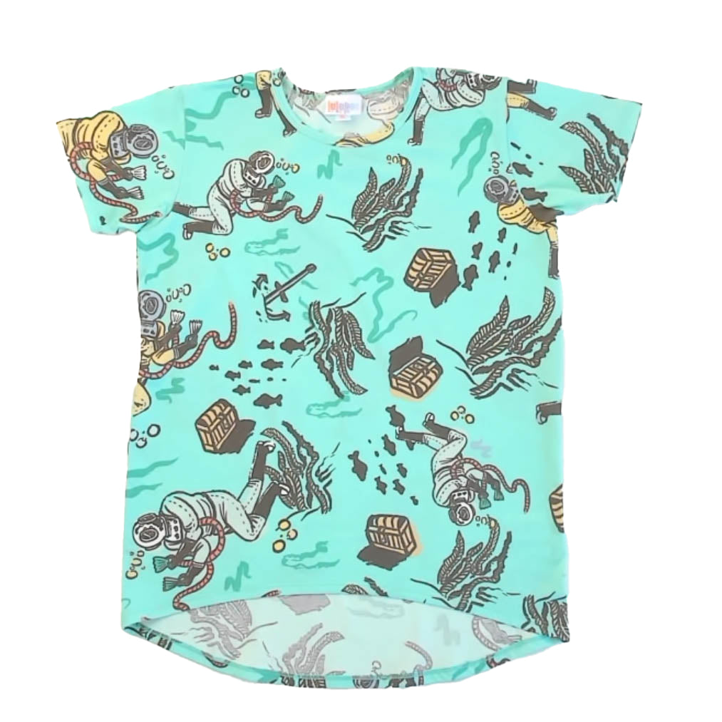 Lularoe Girls Green Scuba Diver Short Sleeve Shirt Size: 10 Years Green Scuba Diver