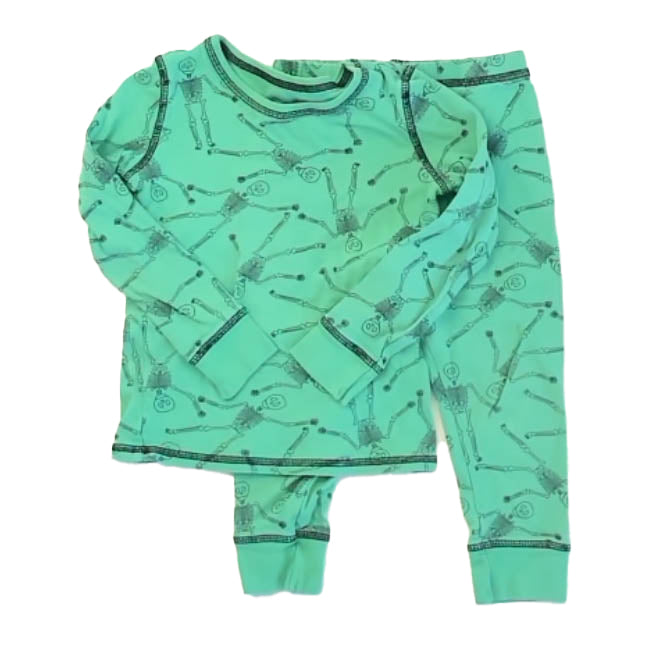 Nordstrom Boys Green Skeleton 2-piece Pajamas Size: 3T Green Skeleton