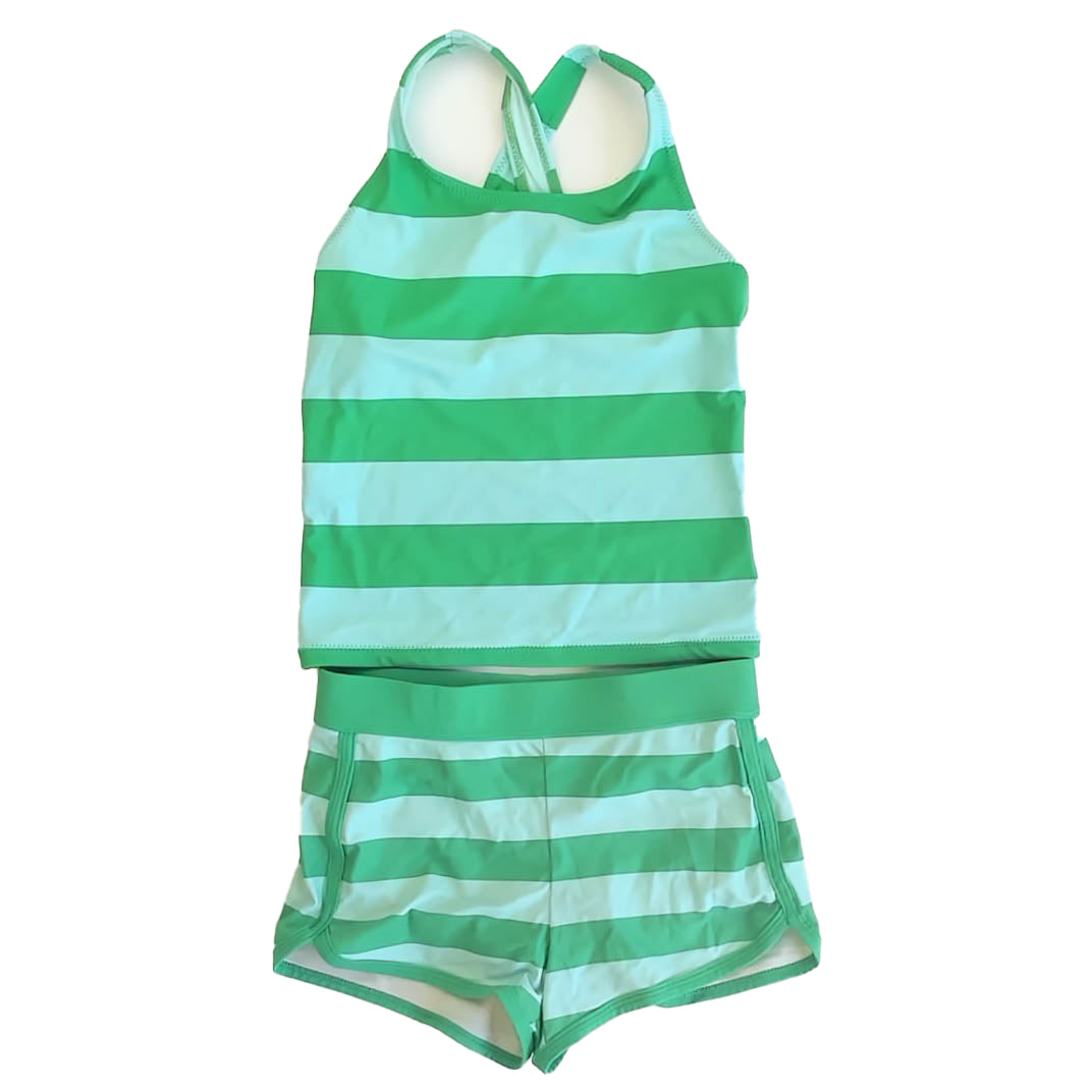 Primary.com Girls Green Stripe 2-piece Swimsuit Size: 6-7 Years Green Stripe