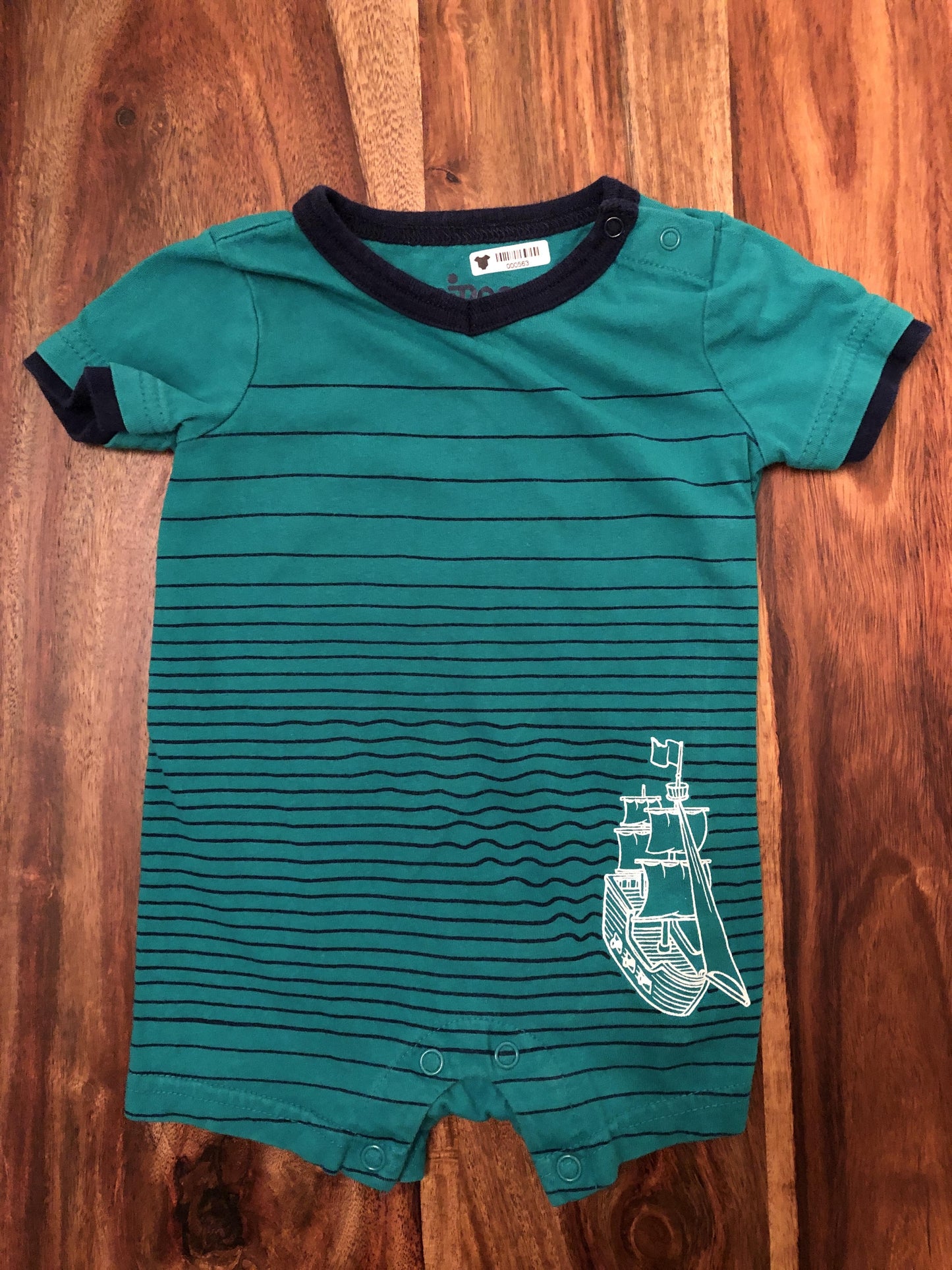 Circo Boys green | Striped | Navy Blue | Boats Romper Size: 6 months green | Striped | Navy Blue | Boats