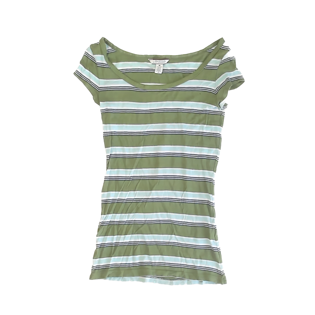 Aeropostale Girls Green Striped T-Shirt Size: Junior M Green Striped