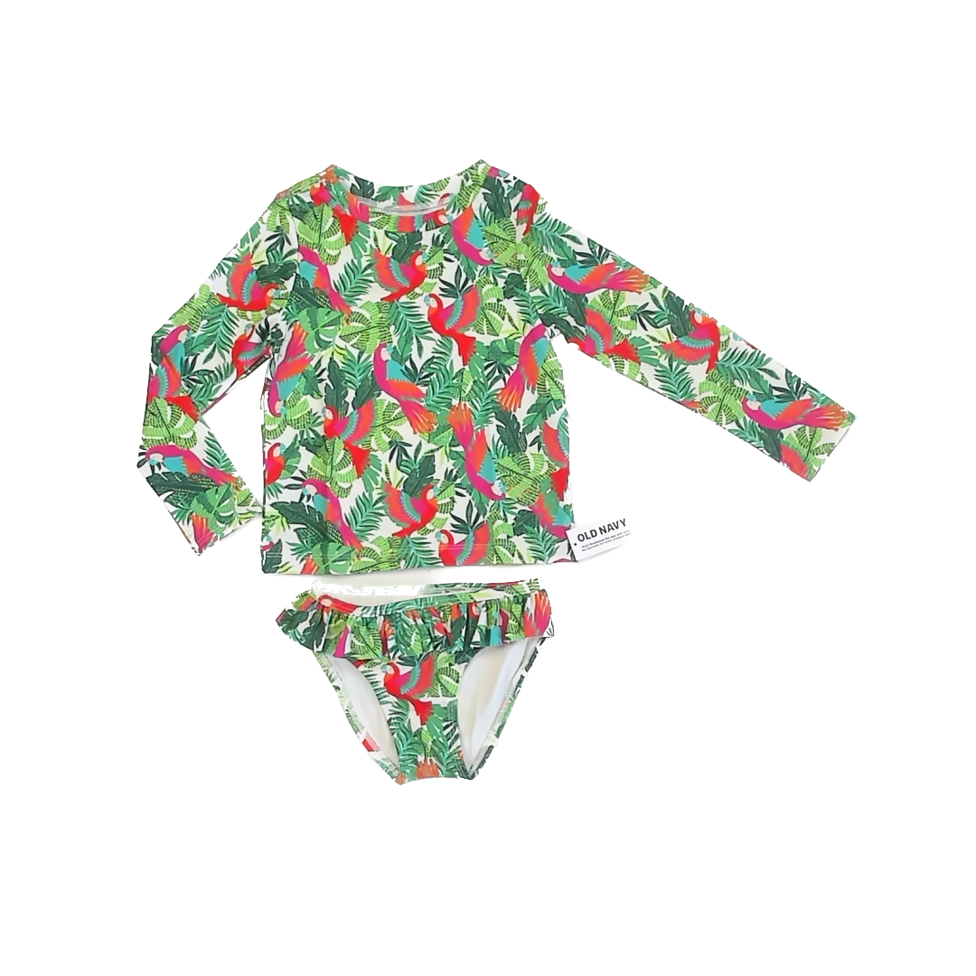 Old Navy Girls Green Tropical 2-piece Swimsuit Size: 3T Green Tropical