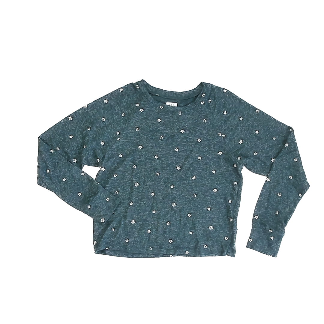 Gap Girls Green | White Floral Long Sleeve Shirt Size: L (10) Green | White Floral
