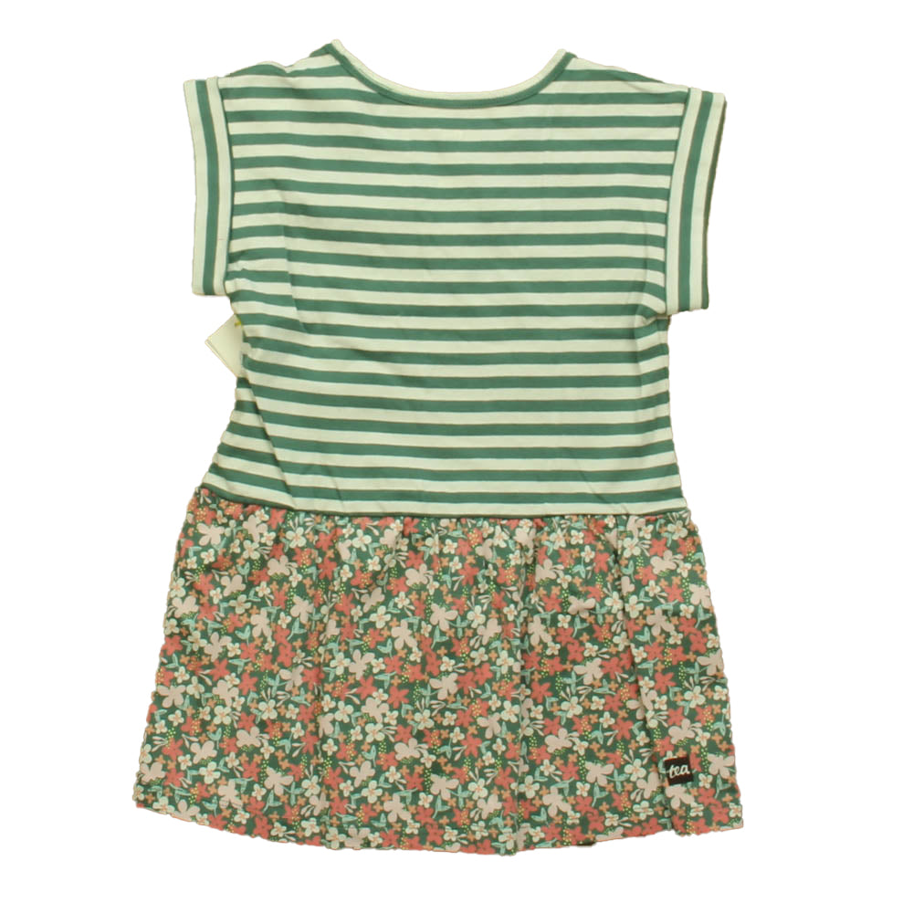 Tea Girls Green | White | Pink Dress Size: 2T Green | White | Pink