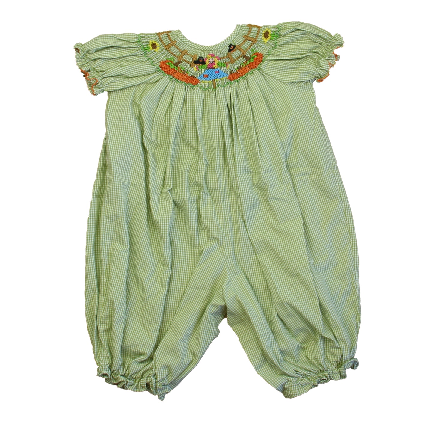 Be Mine Girls Green | White Scarecrow Romper Size: 6 Months Green | White Scarecrow