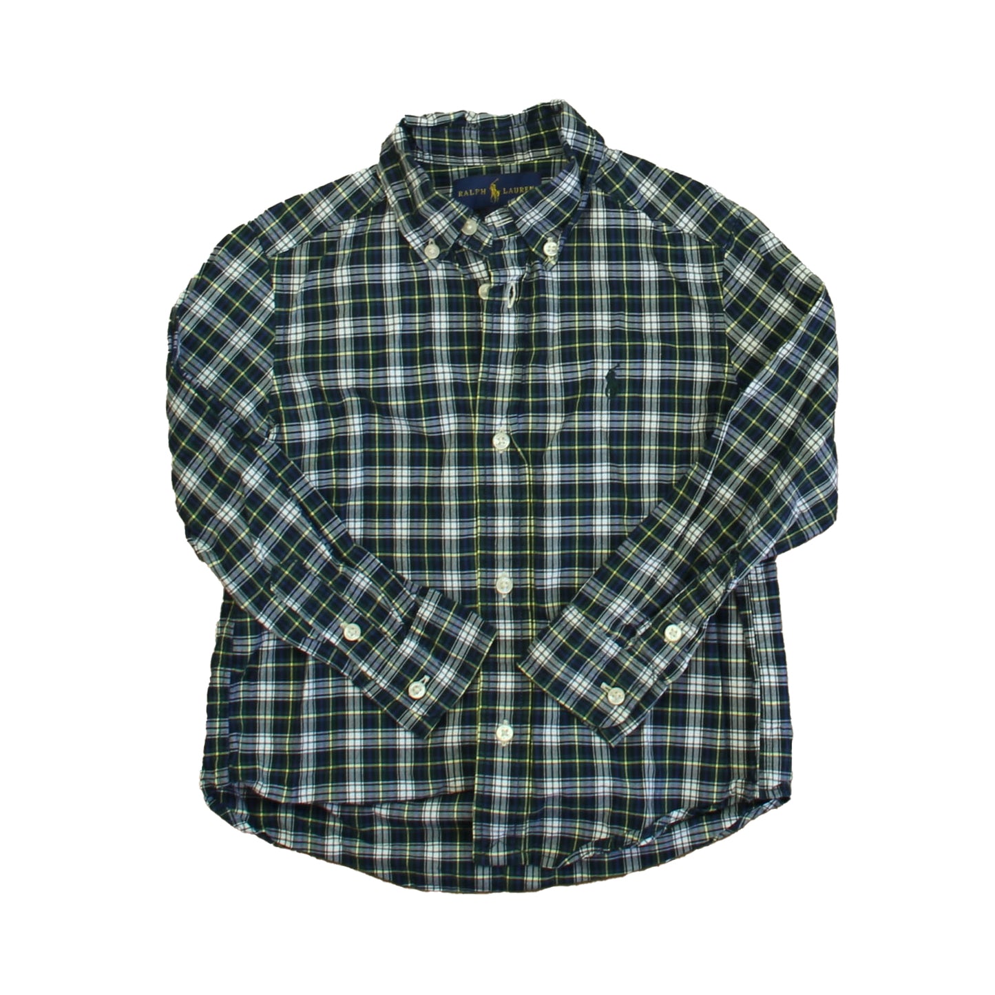 Ralph Lauren Boys Green | White | Yellow Plaid Button Down Long Sleeve Size: 3T Green | White | Yellow Plaid