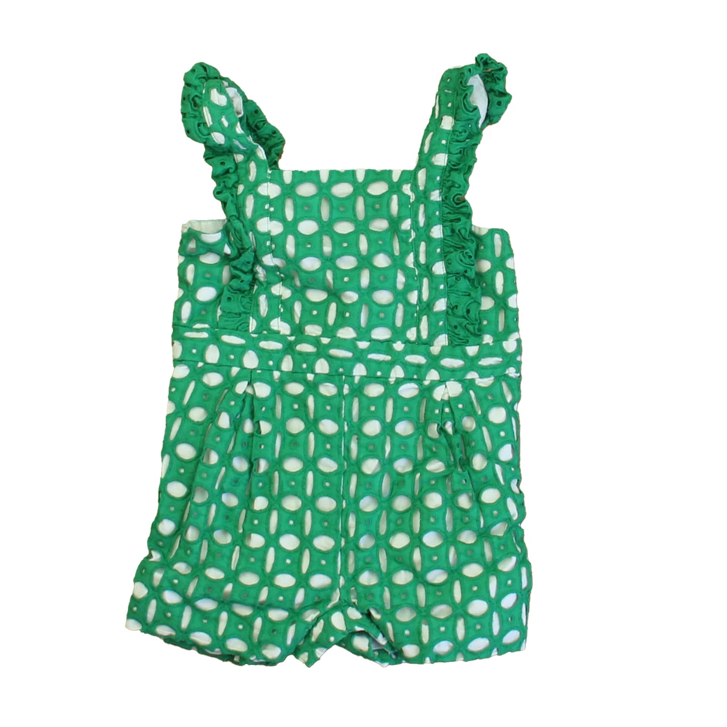 Janie and Jack Girls Green | White Romper Size: 12-18 Months Green | White
