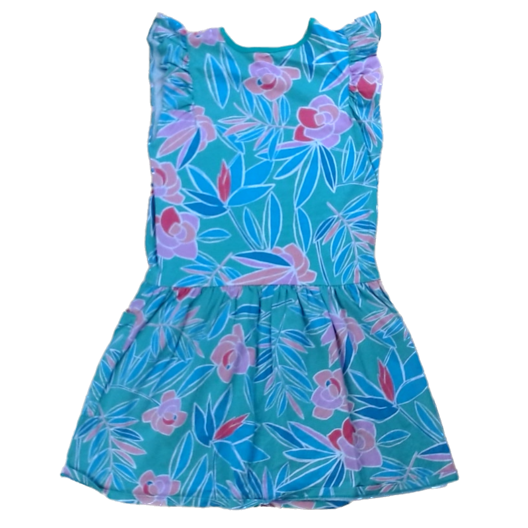 Tea Collection Girls Green with Pink Flowers Dress Size: 12T Green with Pink Flowers