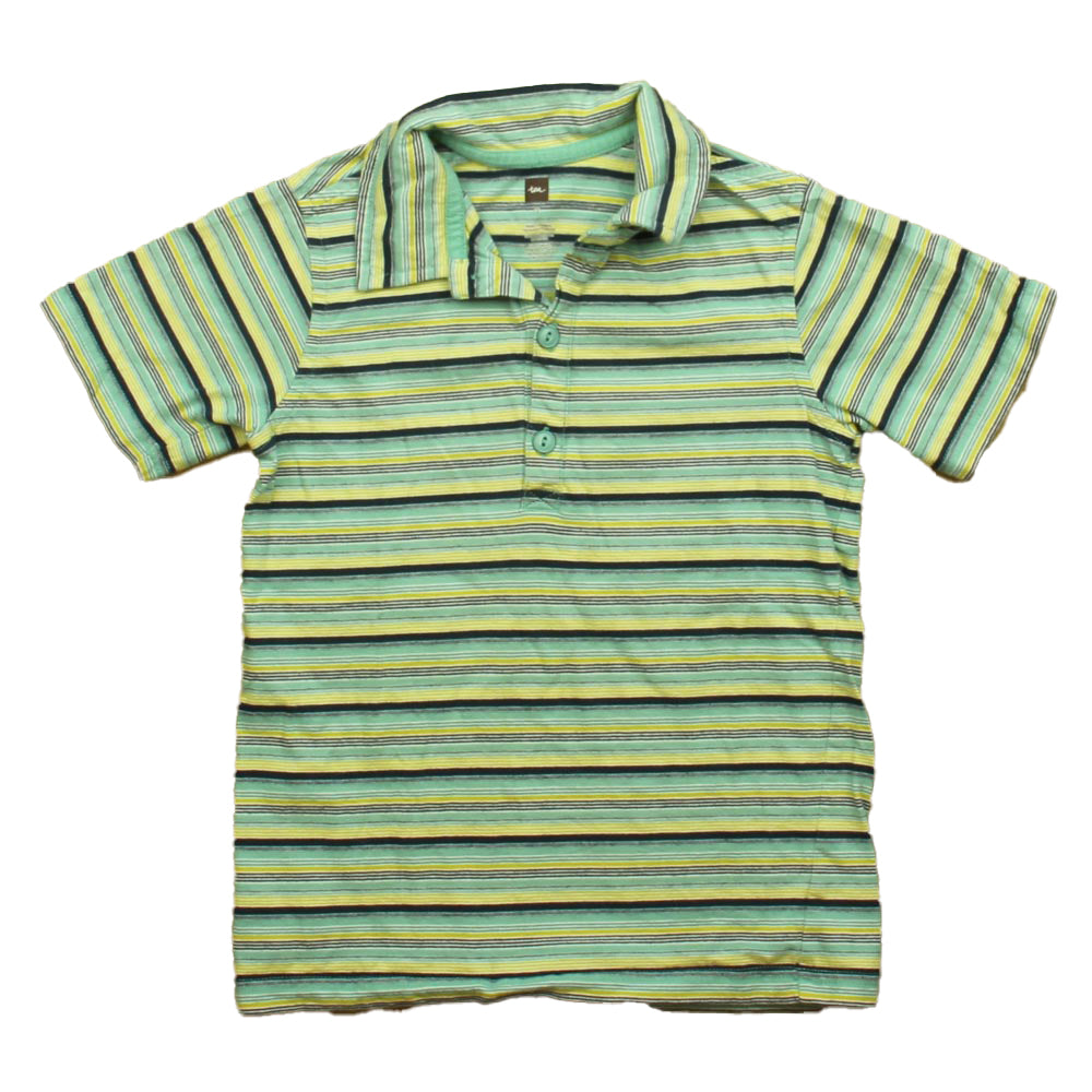 Tea Boys Green | Yellow Stripe Polo Shirt Size: 7 Years Green | Yellow Stripe