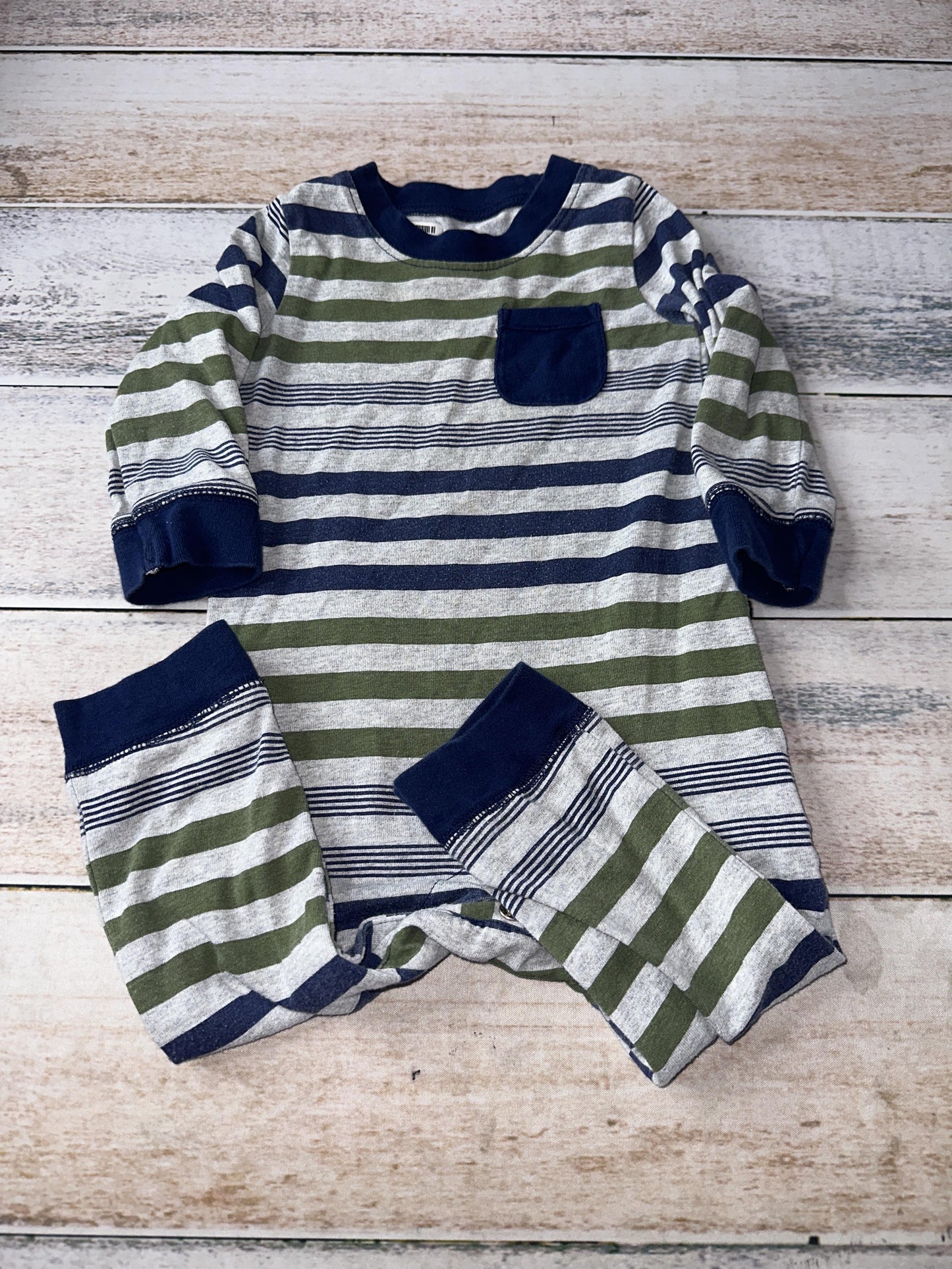 Carters Boys Grey | Army Green | Royal Blue | Striped Long Sleeve Outfit Size: 12 months Grey | Army Green | Royal Blue | Striped