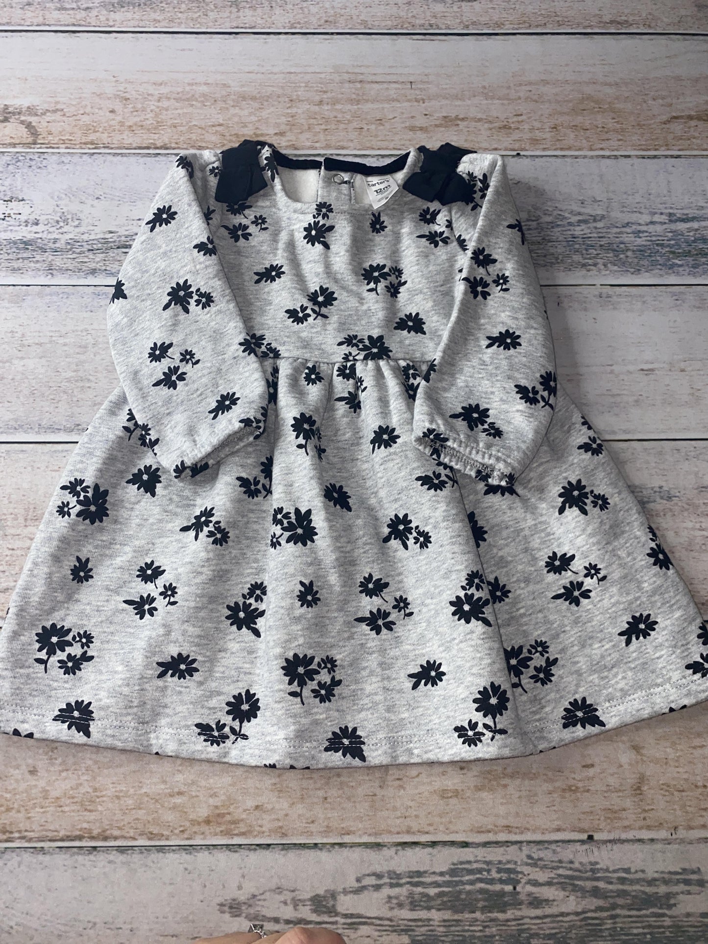 Carters Girls Grey | Black | Flowers Dress Size: 12M Grey | Black | Flowers