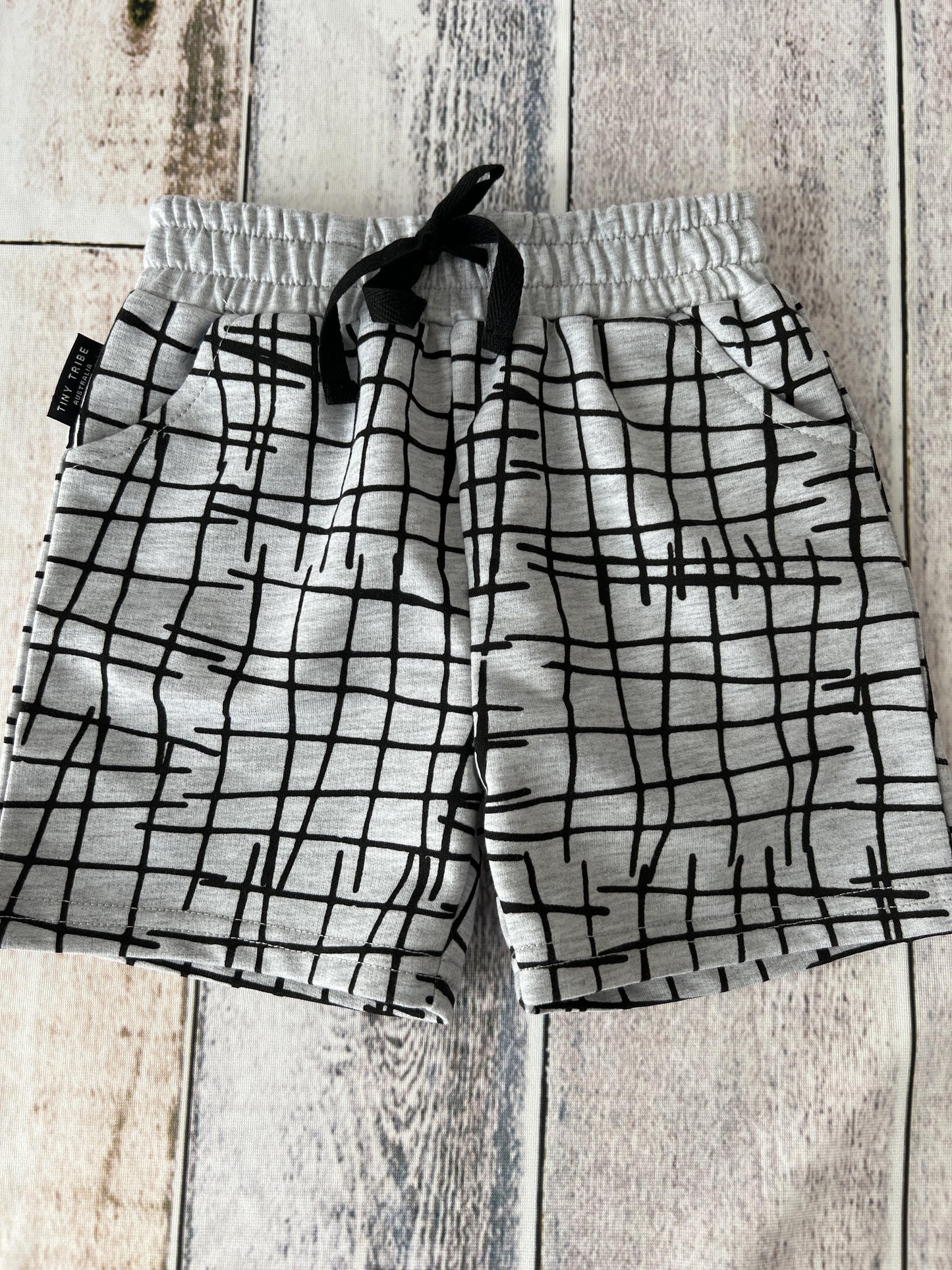 Tiny Tribe Boys Grey | Black | Pattern Shorts Size: 3-6 months Grey | Black | Pattern
