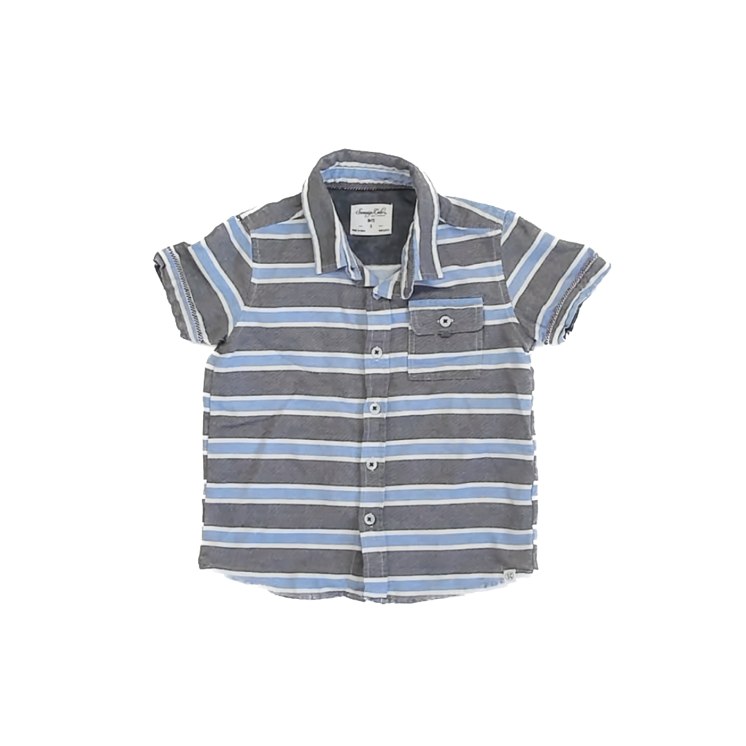 Sovereign Code Boys Grey | Blue Striped Button Down Short Sleeve Size: 5T Grey | Blue Striped