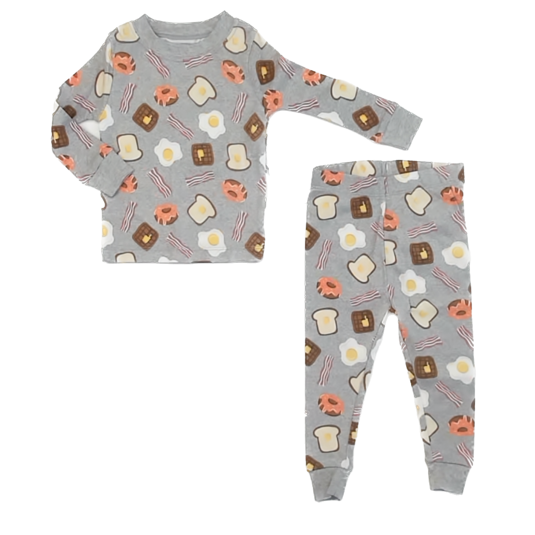 Wonder Nation Unisex Grey | Breakfast 2-piece Pajamas Size: 12 Months Grey | Breakfast
