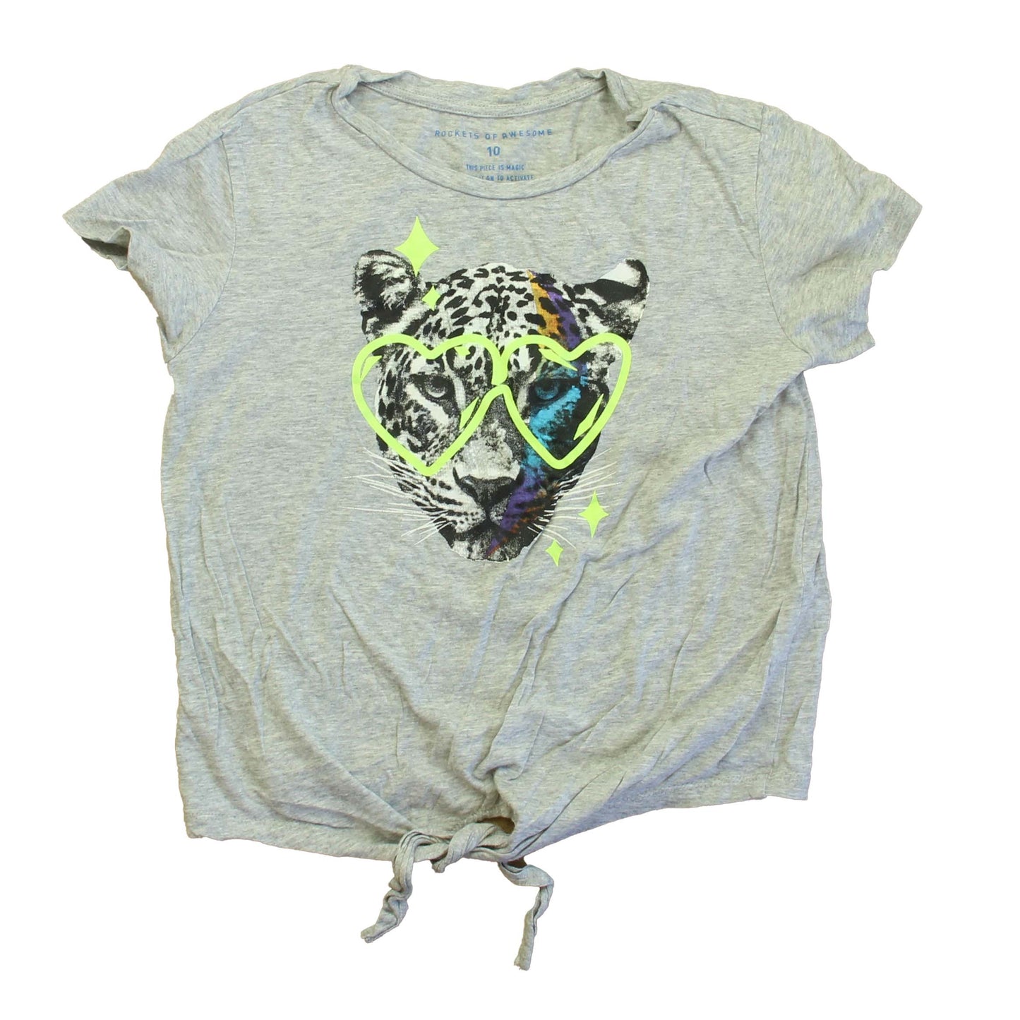 Rockets Of Awesome Girls Grey | Leopard T-Shirt Size: 10 Years Grey | Leopard