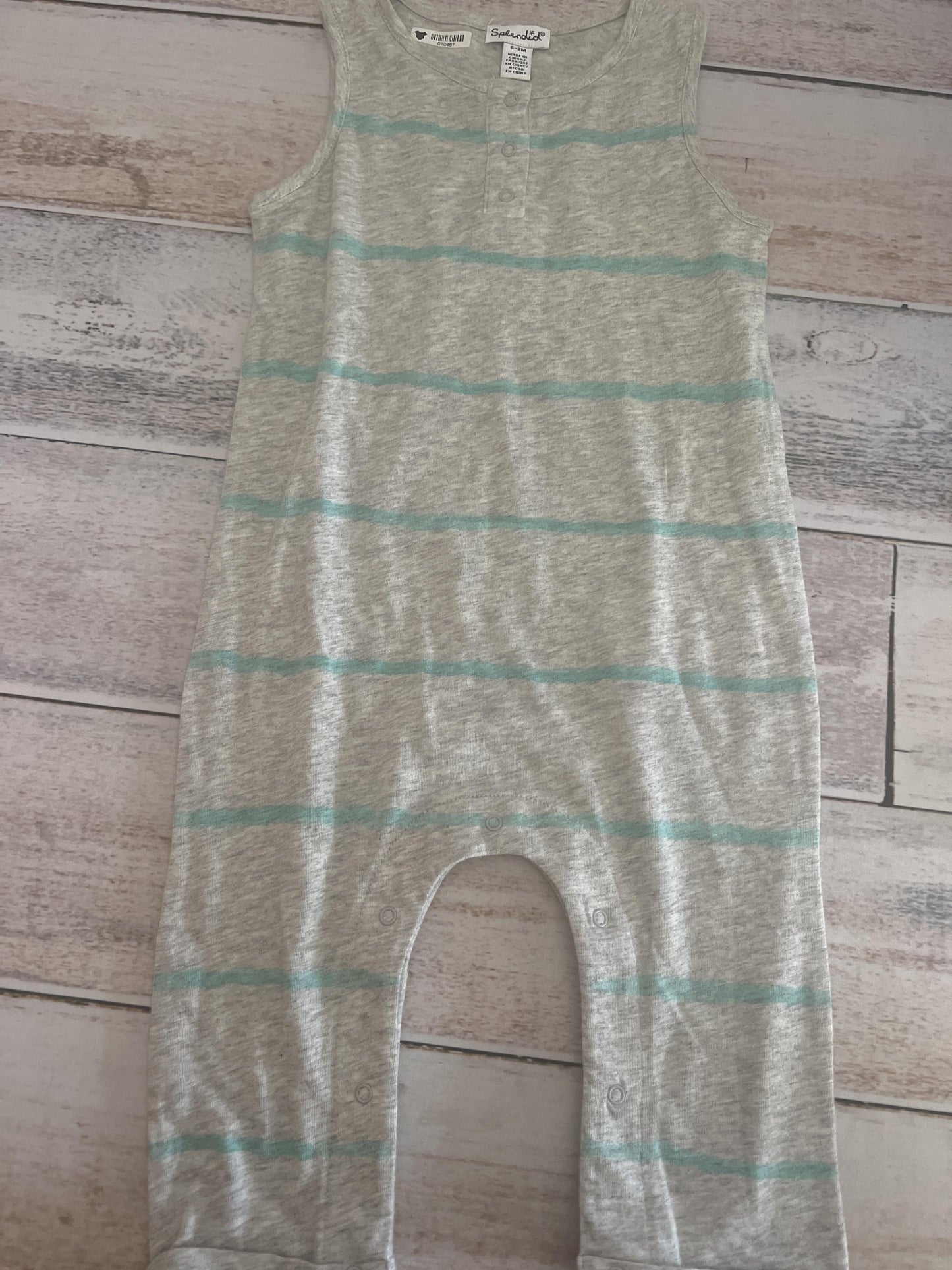 Splendid Boys Grey | light green | Stripe Romper Size: 6-9 months Grey | light green | Stripe