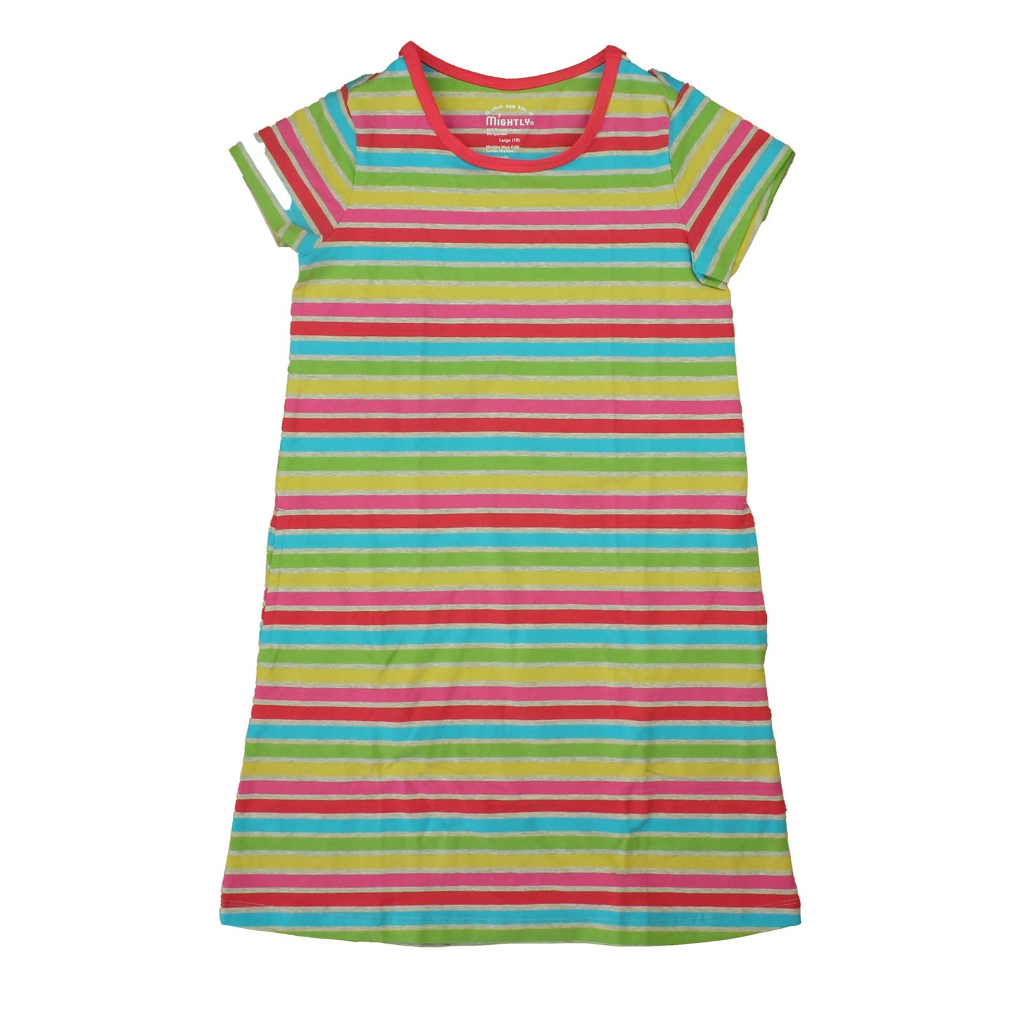 Mightly Girls Grey | Multi | Stripes Dress Size: 6-14 Years Grey | Multi | Stripes