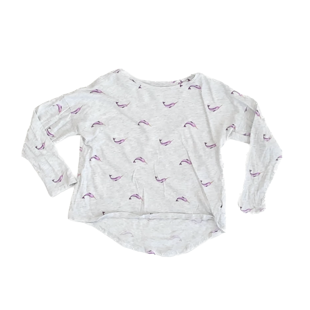 Old Navy Girls Grey Narwhal Long Sleeve T-Shirt Size: 6-7 Years Grey Narwhal