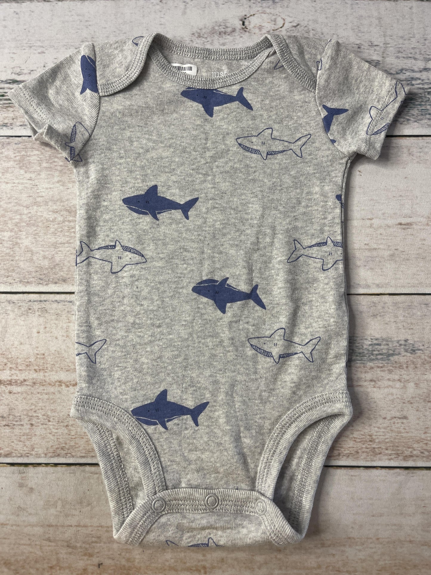 Just Born Boys Grey | Navy Blue | Sharks Onesie Size: 3 months Grey | Navy Blue | Sharks