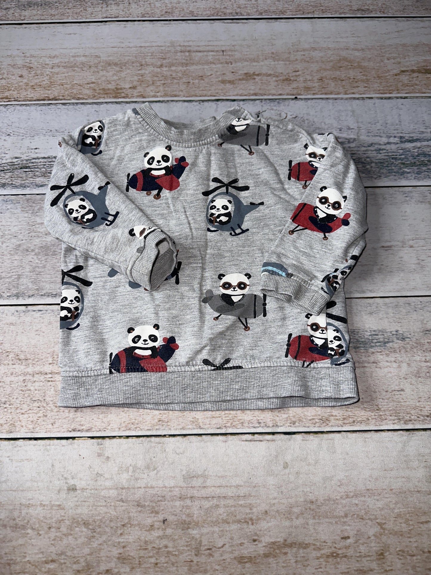 H&M Boys Grey | pandas | airplanes Sweater Size: 6-9 months Grey | pandas | airplanes