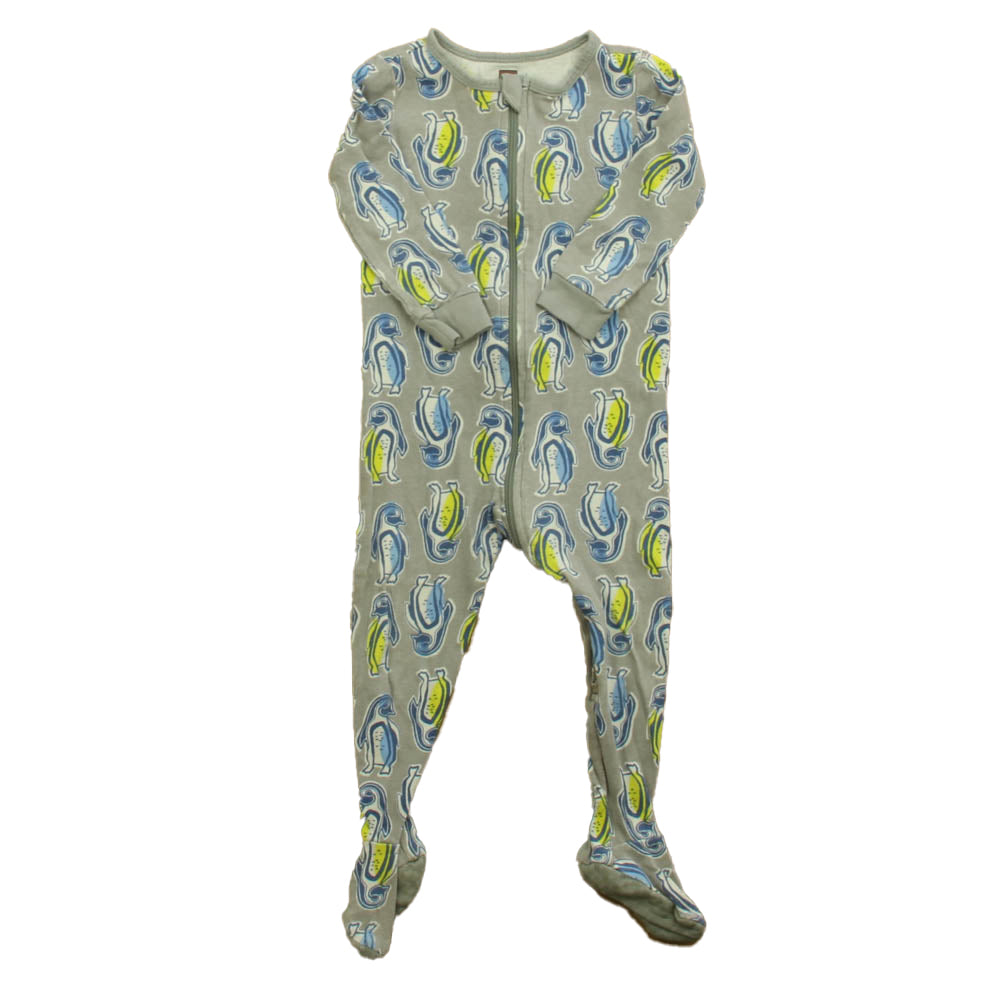 Tea Boys Grey | Penguin 1-piece footed Pajamas Size: 9-12 Months Grey | Penguin